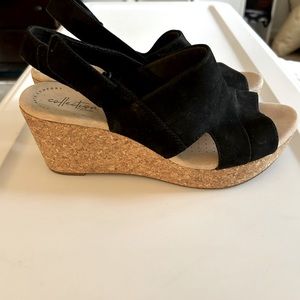 Clark Suede Black Wedges